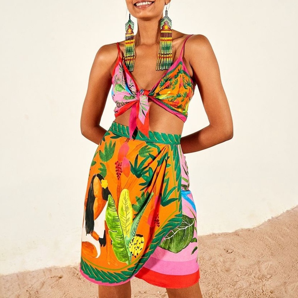 FARM RIO Mixed Tropical Scarves Mini Skirt (NWT)